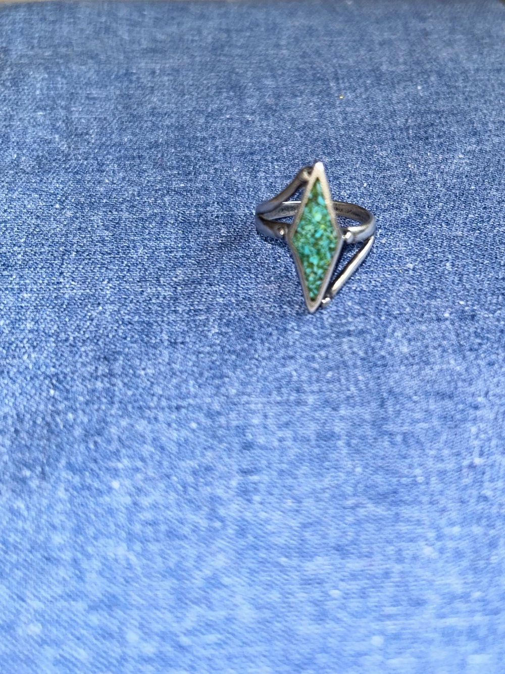 Sterling Silver Green Marquise Inlay Ring